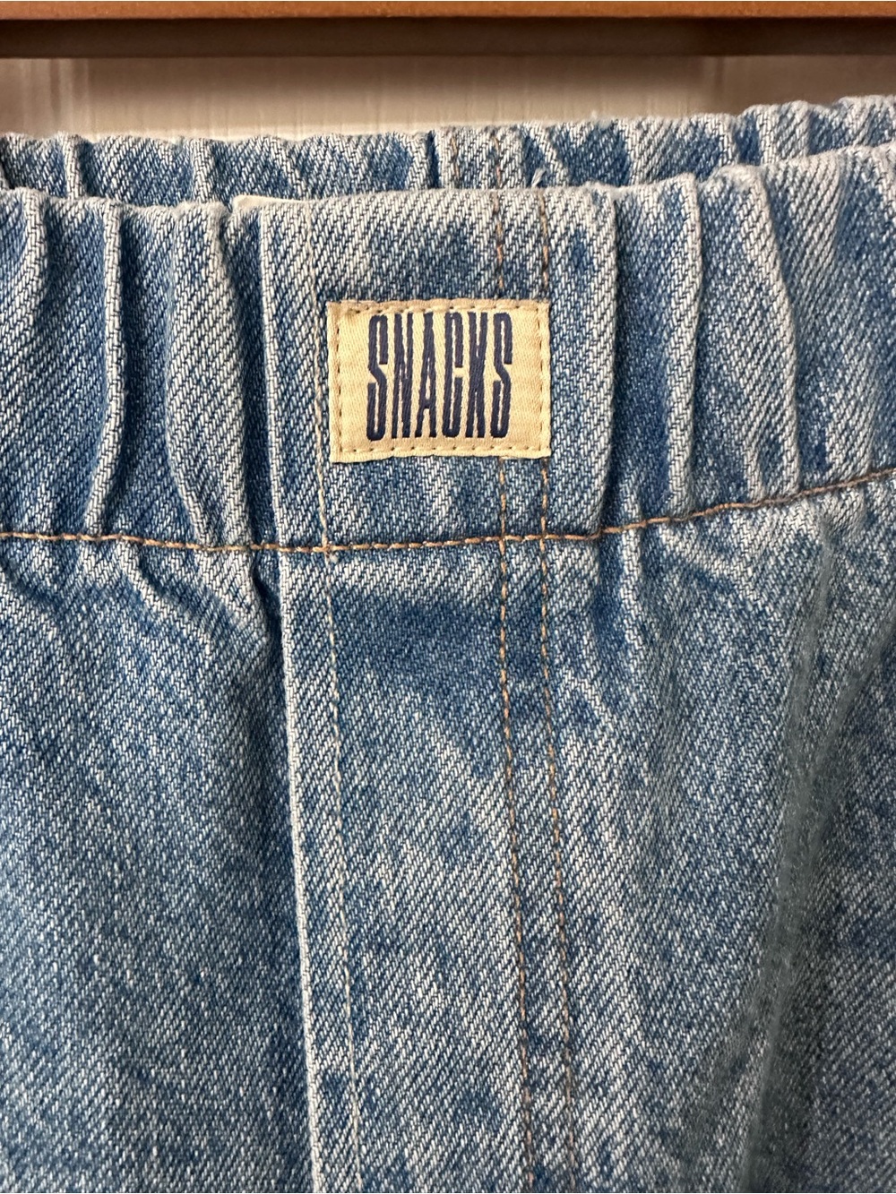 MOTHER SNACKS! Blue Elastic Waist Wide Leg Pull On Denim Pants XL NWOT - Picture 2 of 6